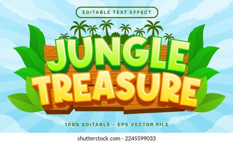 jungle treasure 3d text effect and editable text effect with wood and nature illustration