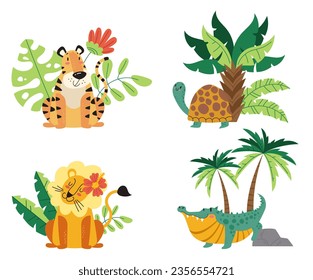 Jungle tropische africa cute safari Tier einzeln auf. Vektorgrafik-Design-Illustration