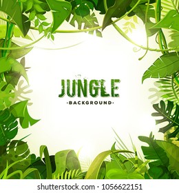 Jungle Tropical Decoration Background/
Illustration of a jungle frame background, with ornaments made with leaves and foliage of tropical plants and trees