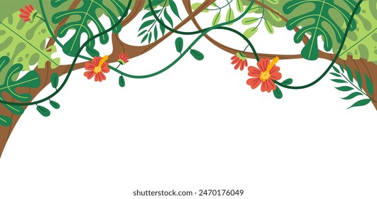 Concepto aislado del Anuncio del paisaje del bosque tropical de la selva. Ilustración de Diseño gráfico plano de Vector