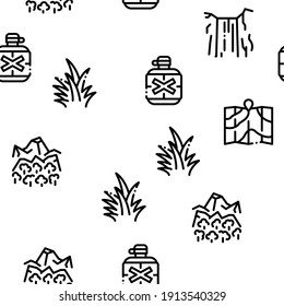 Jungle Tropical Forest Seamless Pattern Vector Thin Line. Illustrations
