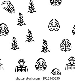 Línea delgada del vector de patrón sin soldadura del bosque tropical de la jungla. Ilustraciones