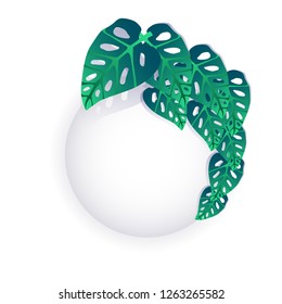 jungle, tropical leaf, round frame, 3D, paper style