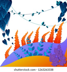 jungle, tropical leaves, 3D, paper style