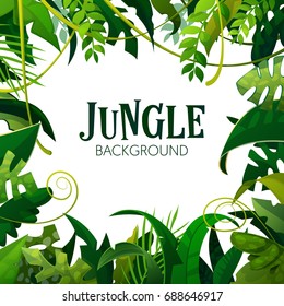 Jungle Tropical Leaves Background. Palm Trees Poster. Vector illustration