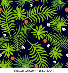 Jungle, tropical leaves seamless pattern. Vector illustration.