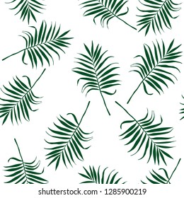 Jungle tropical seamless pattern. Hand-drawn green palm leaves on white background. Template for design, postcards, print, poster, party, template, summer background, textile. Vector. 