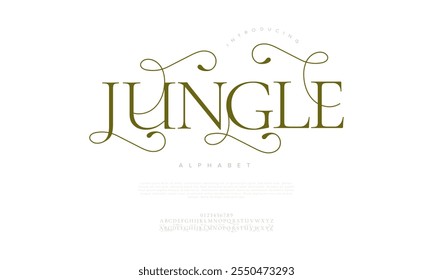 Jungle typography beauty fashion elegant minimalist serif italic fonts decorative wedding vintage retro logos. Minimal luxury font alphabet logo. Vector illustration