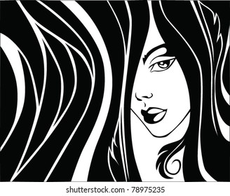 jungle vector background with image of beautiful girl