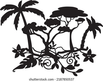 Jungle Vector Clip Art, Black and White