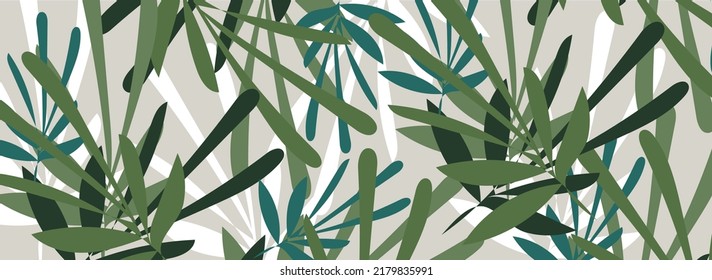 Jungle vector pattern with tropical leaves. Trendy summer print. Seamless exotic background.