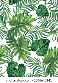 Jungle vector pattern with tropical leaves.Trende summer print.