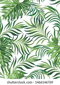 Jungle vector pattern with tropical leaves.Trende summer print.