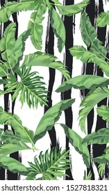 	
Jungle vector pattern with tropical leaves.Trende summer print.