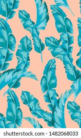 Jungle vector pattern with tropical leaves.Trendy summer print. Seamless botanical illustration. Summer exotic wallpaper.