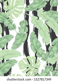 		
Jungle vector pattern with tropical leaves.Trendy summer print. Exotic seamless background.