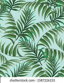 Jungle vector pattern with tropical leaves.Trendy summer print. Exotic seamless background.