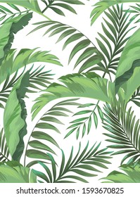 Jungle vector pattern with tropical leaves.Trendy summer print. Exotic seamless background.