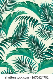 Jungle vector pattern with tropical leaves.Trendy summer print. Exotic seamless background.