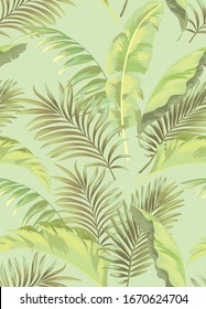 Jungle vector pattern with tropical leaves.Trendy summer print. Exotic seamless background.