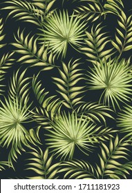 Jungle vector pattern with tropical leaves.Trendy summer print. Exotic seamless background.