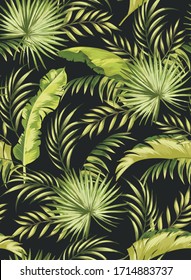 Jungle vector pattern with tropical leaves.Trendy summer print. Exotic seamless background.