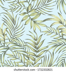 Jungle vector pattern with tropical leaves.Trendy summer print. Exotic seamless background.