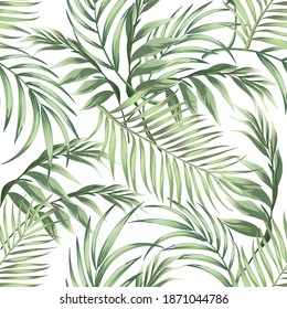 Jungle vector pattern with tropical leaves.Trendy summer print. Exotic seamless background.