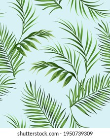 Jungle vector pattern with tropical leaves.Trendy summer print. Exotic seamless background.