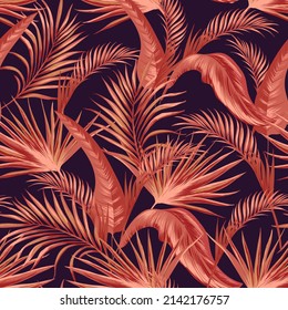 Jungle vector pattern with tropical leaves.Trendy summer print. Exotic seamless background.