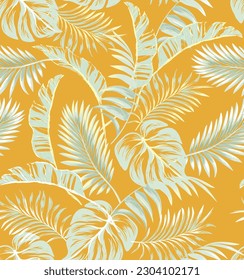 Jungle vector pattern with tropical leaves.Trendy summer print. Exotic seamless background.