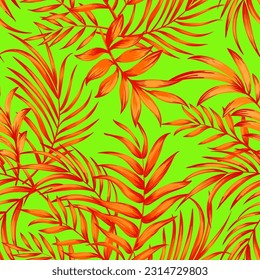Jungle vector pattern with tropical leaves.Trendy summer print. Exotic seamless background.