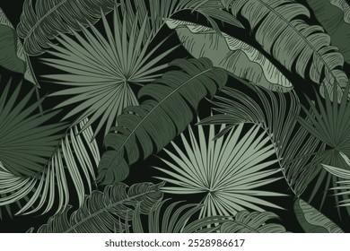 Dschungel-Vektormuster mit tropischen Blättern. Trendy Sommer-Print. Exotischer nahtloser Hintergrund.