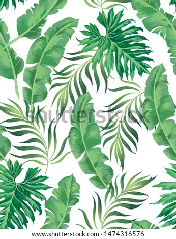 	
Jungle vector pattern with tropical leaves.Trendy summer print. Exotic seamless background.