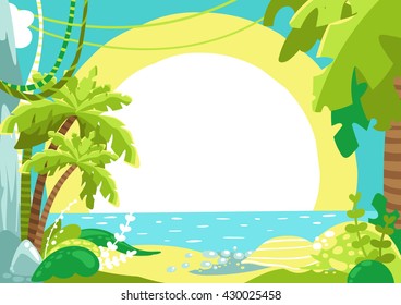 Jungle Vector Summer Background with Tropical Plants Palms and Liana