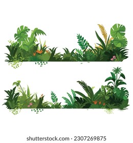 Jungle vegetation set vector isolated 