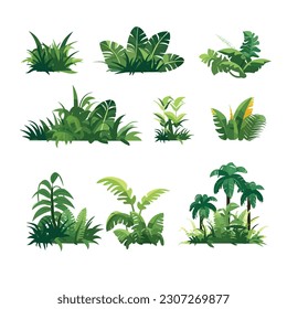 Jungle vegetation set vector isolated 