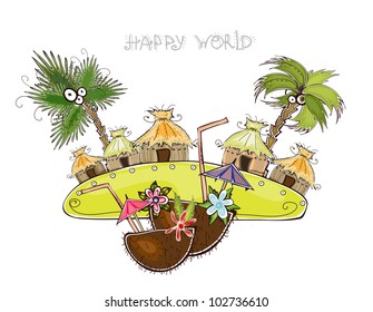 Jungle village Travel background "Happy world" collection