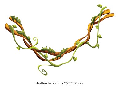 Jungle vines with leaves and liana branches intertwined. Vector cartoon illustration