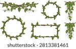 Jungle Vines, Tropical Leaf Frames And Botanical Borders Vector Bundle