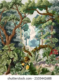 Jungle wallpaper and trees   tropical plant  Vector