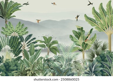 Fondo de pantalla de la selva y murales de pared, fondo de mural tropical.