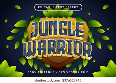 jungle warrior 3d text effect and editable text effect with shield and leaf illustration