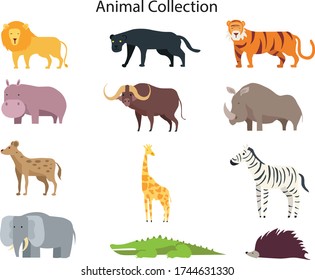 Jungle wild animals cartoon style collection.wild animals, mammals, woodland animals, marina animals. Vector illustration design.