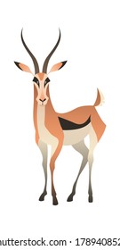 Jungle wild antelope. Gazelle savannah brown animal, wildlife trendy exotic childish print, african fauna mammal. Vector flat cartoon single isolated illustration