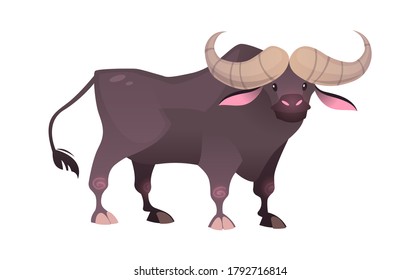 Jungle wild bull. Strong ox savannah brown animal, wildlife trendy exotic childish print, african fauna mammal. Vector flat cartoon single isolated illustration