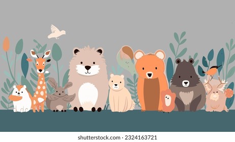 Jungle wildlife animals cartoon for book cover, e-book cover, reading book, writing book and sketch drawing book in flat poster banner wallpaper background vector illustration