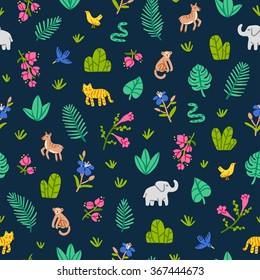 Jungle wildlife nature seamless pattern