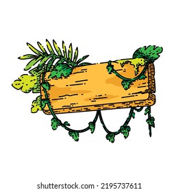 jungle wooden signboard hand drawn vector. game forest, plant board, panel liana interface jungle wooden signboard sketch. isolated color illustration
