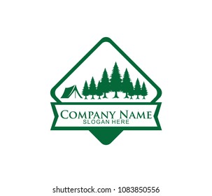 jungle woods camping ground vector icon logo design template